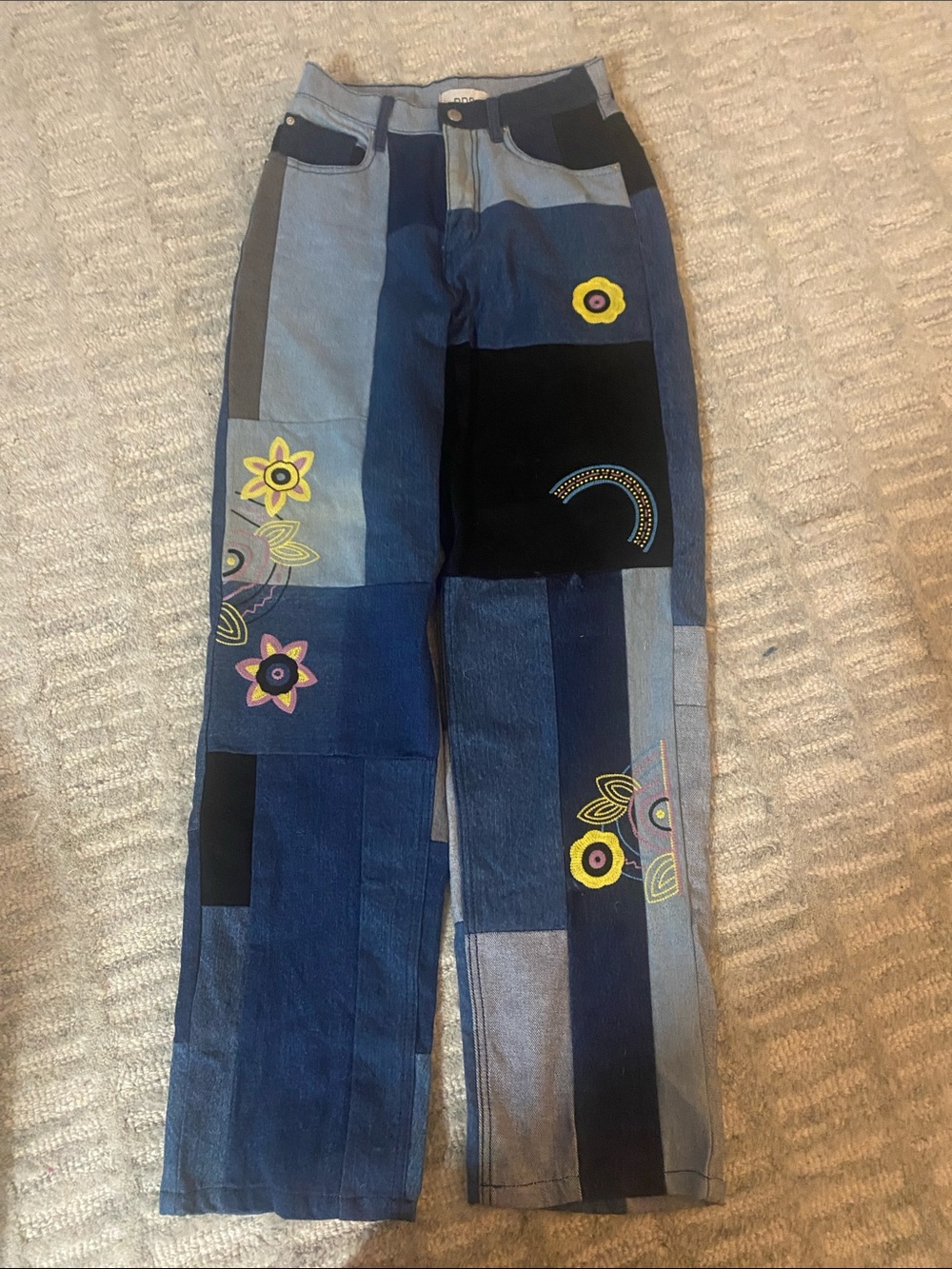 BDG Patchwork Floral-Embroidered Bootcut Jeans in Blue